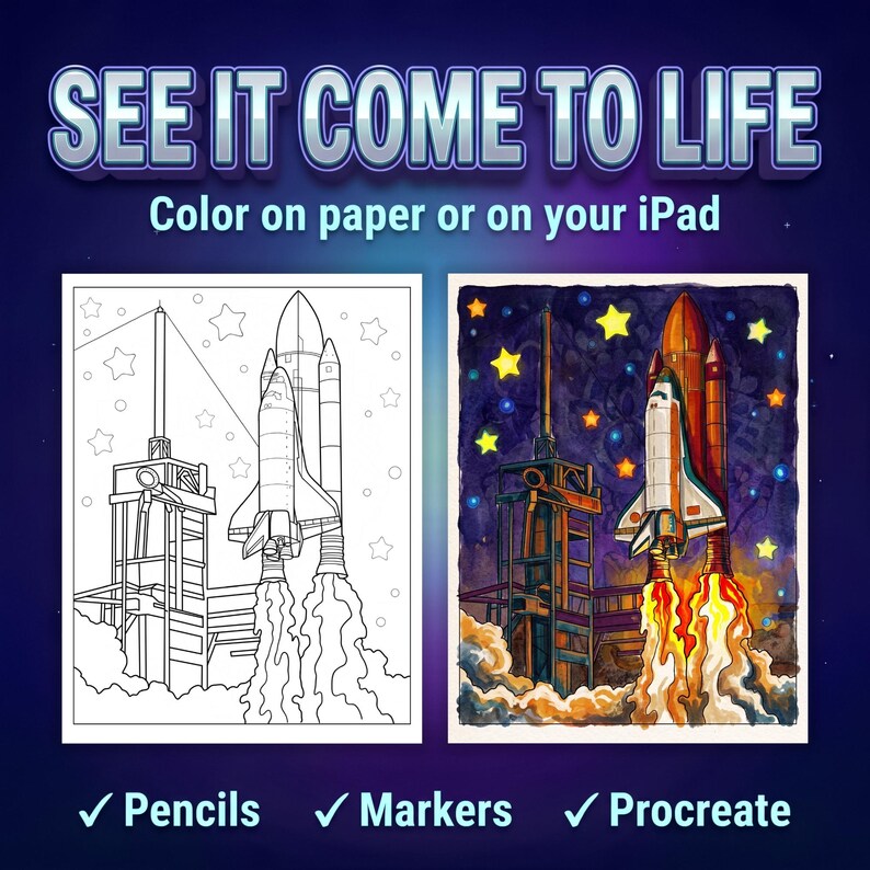 Space Coloring Book Bundle, 200+ Pages Astronaut, Rocket, Alien, Robot (PDF + PNG Download) image 5