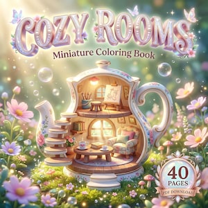 Libro para colorear en miniatura "Habitaciones acogedoras", 40 páginas, casa diminuta isométrica imprimible (descarga en PDF)