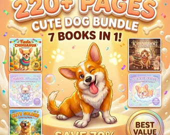 Paquete de dibujos para colorear de perros Kawaii: más de 220 páginas, 7 libros en 1 (descarga digital)