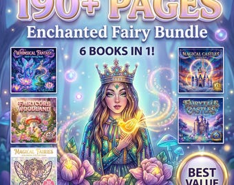 Paquete de libros para colorear de hadas encantadas: más de 190 páginas, bosques, castillos (descarga digital)