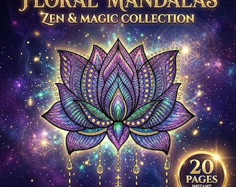 Floral Lotus Mandala Coloring Book, 20 Zen Sacred Geometry Patterns (Instant Download)