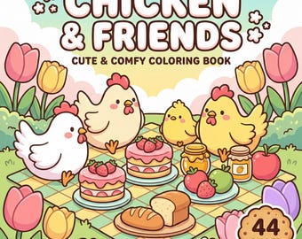 Chicken Coloring Book, Farm Animals, Mandala Rooster Pages, Adults Kids (PDF Download)