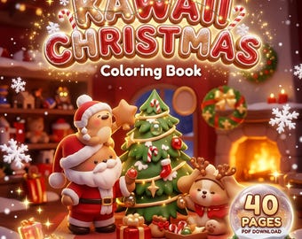 Libro para colorear navideño estilo Kawaii, 40 páginas (descarga en PDF)