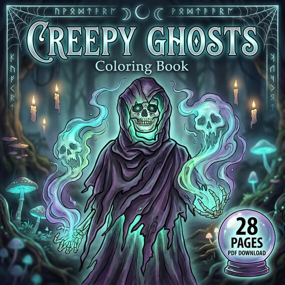 Ghost Coloring Book Printable, 28 Creepy Spooky Goth Art Pages, PDF Instant Download, Adults