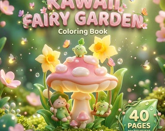 Kawaii Fairy Garden Coloring Book Printable, 40 Nature Pages, PDF Instant Download, Kids Adults