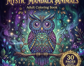 Mandala Animal Coloring Book Printable, 30 Zentangle Wildlife Art Designs, PDF Instant Download, Adults