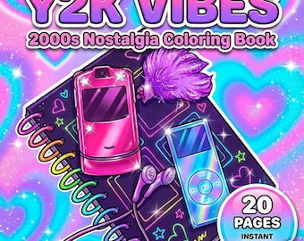 Y2K Nostalgia Coloring Book, Retro 2000s Tech (Printable PDF)