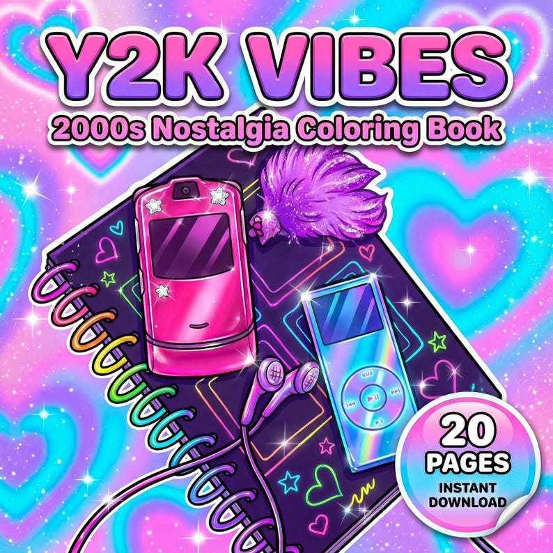 Y2K Nostalgia Coloring Book Printable, 20 Retro 2000s Tech Pages, PDF ...