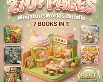 Paquete de libros para colorear de habitaciones en miniatura: más de 270 páginas de casas diminutas, dioramas y mundos kawaii (descarga digital).