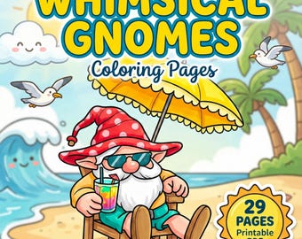 Gnome Coloring Book Printable, 29 Whimsical Seasonal Garden Pages, PDF Instant Download, Kids Adults