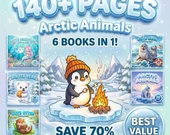 Paquete de libros para colorear de animales del Ártico: más de 140 páginas con osos polares, pingüinos y narvales (descarga digital).