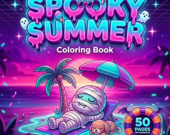 Kawaii Monster Summer Coloring Book, 50 Beach Vacation Pages (PDF Download)