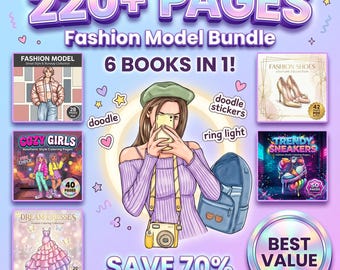 Fashion Model Coloring Bundle – Trendy Style, Dresses, Shoes (PDF Download)