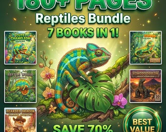 Paquete de libros para colorear de reptiles: más de 180 páginas de animales exóticos (descarga digital)