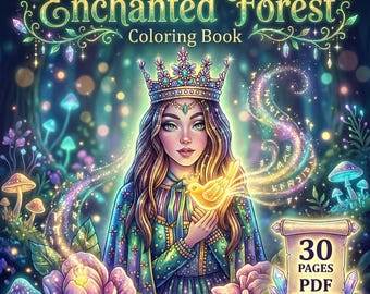 Enchanted Forest Coloring Book Printable, 30 Fairy Tale Fantasy Pages, PDF Instant Download, Adults