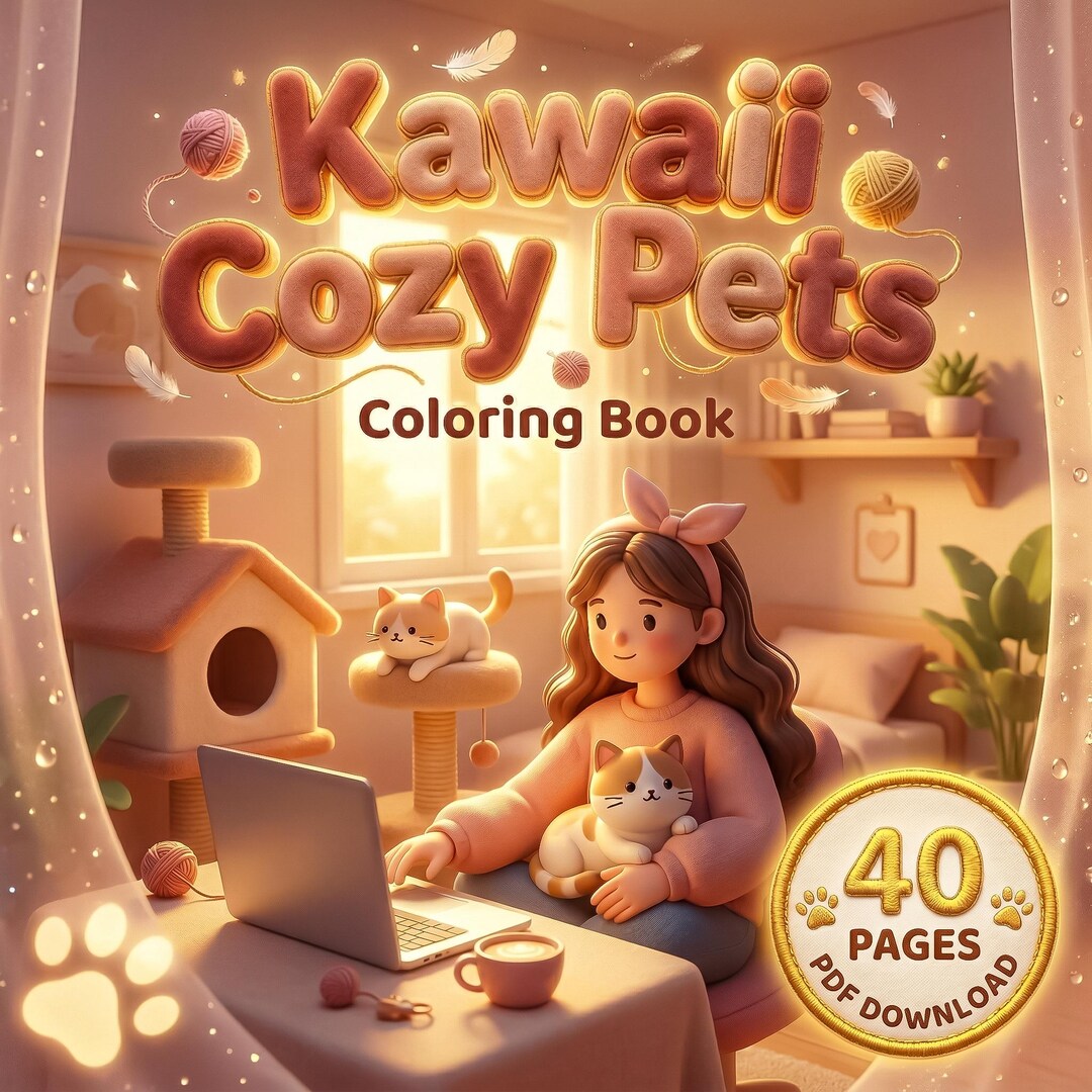 Kawaii Cozy Pets Coloring Book Printable, 40 Cute Animal Pages, PDF ...
