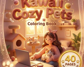 Kawaii Cozy Pets Coloring Book, 40 Animal Pages (PDF Download)