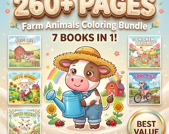 Paquete de libros para colorear de animales de granja: más de 260 páginas de una acogedora vida en la granja (descarga digital).
