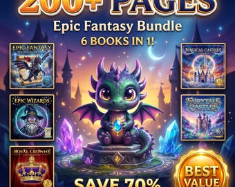 Paquete de libros para colorear de fantasía épica: dragones, magos y castillos (descarga digital)