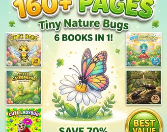 Paquete de libros para colorear de insectos: más de 160 páginas de mariposas, abejas y mariquitas (descarga digital).