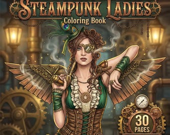 Steampunk Coloring Book Printable, 30 Victorian Fantasy Portrait Pages, PDF Instant Download, Adults