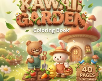 Kawaii Animal Coloring Book, 40 Pages, Forest Friends, Kids Adults (PDF Download)