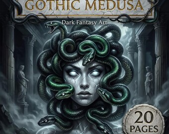 Gothic Medusa Coloring Book, Dark Fantasy Snake Hair Art Pages (PDF Download)