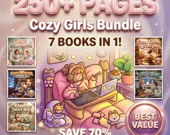 Paquete de libros para colorear Cozy Girls: autocuidado, estilo de vida, escenas invernales (descarga digital)