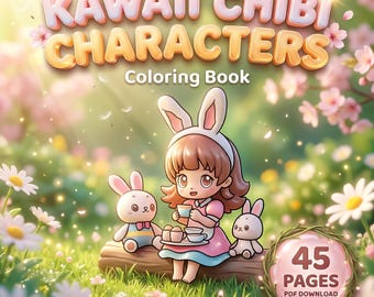 Kawaii Chibi Coloring Book, 45 Anime Pages (PDF Download)