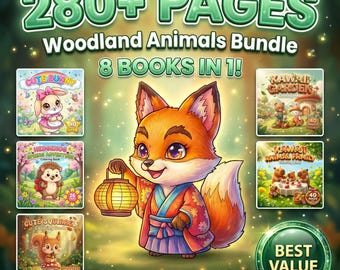 Paquete de libros para colorear de animales del bosque: más de 280 páginas de amigos del bosque (descarga digital)