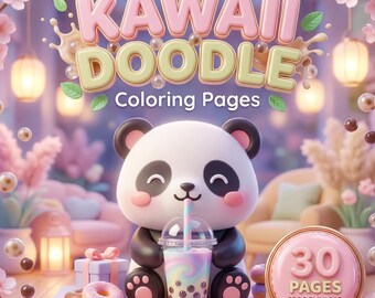 Kawaii Doodle Coloring Pages, 30 Hand-Drawn Designs (PDF Download)
