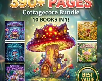 Paquete de libros para colorear estilo cottagecore: Casa de setas, jardín de hadas, páginas de ranas (descarga digital)