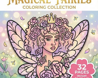 Fairy Coloring Book Printable, 32 Anime Pixie & Magical Garden Pages, PDF Instant Download, Kids Adults