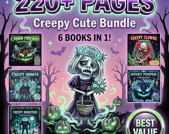 Paquete de libros para colorear de terror: fantasmas, monstruos y calabazas (descarga digital)