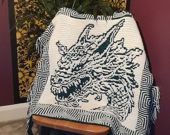 Patrón de manta de crochet con mosaico "Retrato de un dragón"