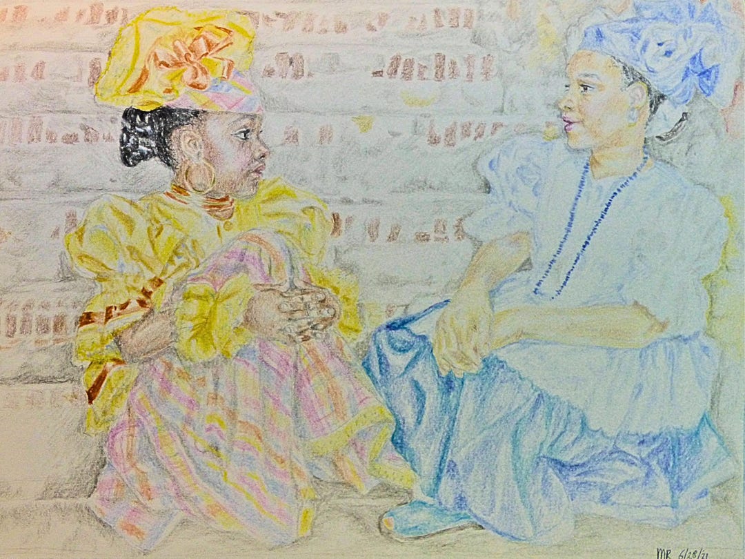 Caribbean Girls in Traditional Wear - Pencil Drawing - Digital Download ...