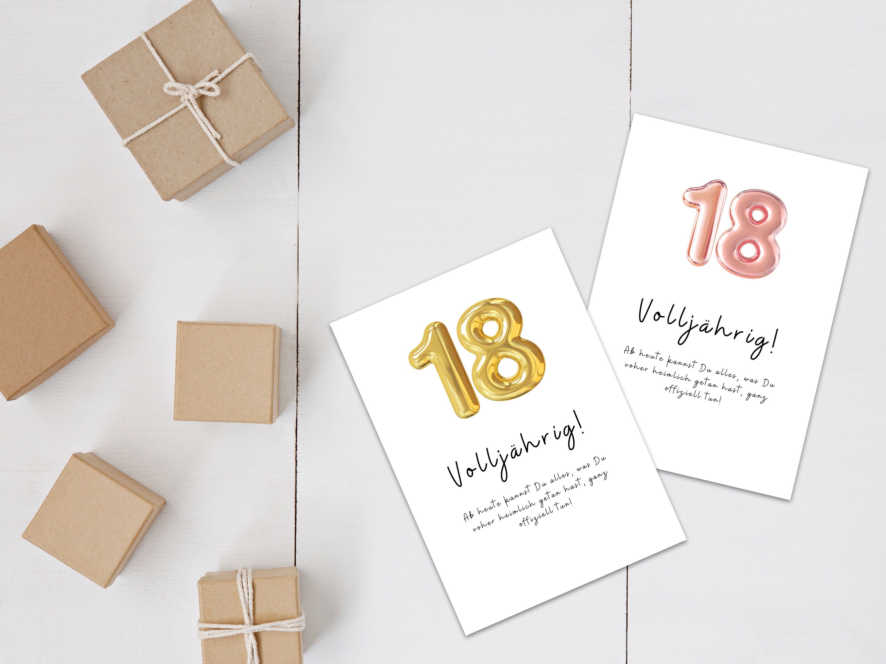 Gold/Rosè Deko 18ter Geburtstag/Geburtstagskarte 18ter/Print