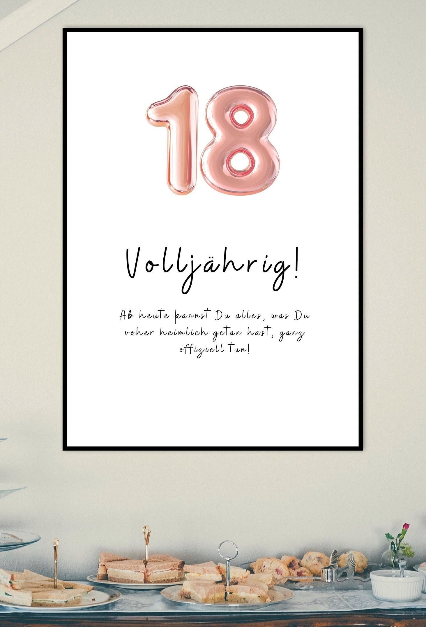 Gold/Rosè Deko 18ter Geburtstag/Geburtstagskarte 18ter/Print