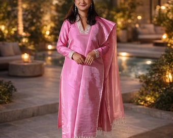 Handwoven Mulberry Silk Salwar Suit with Raw Silk Dupatta | Zari & Eri Silk Work | Sustainable Indian Handloom