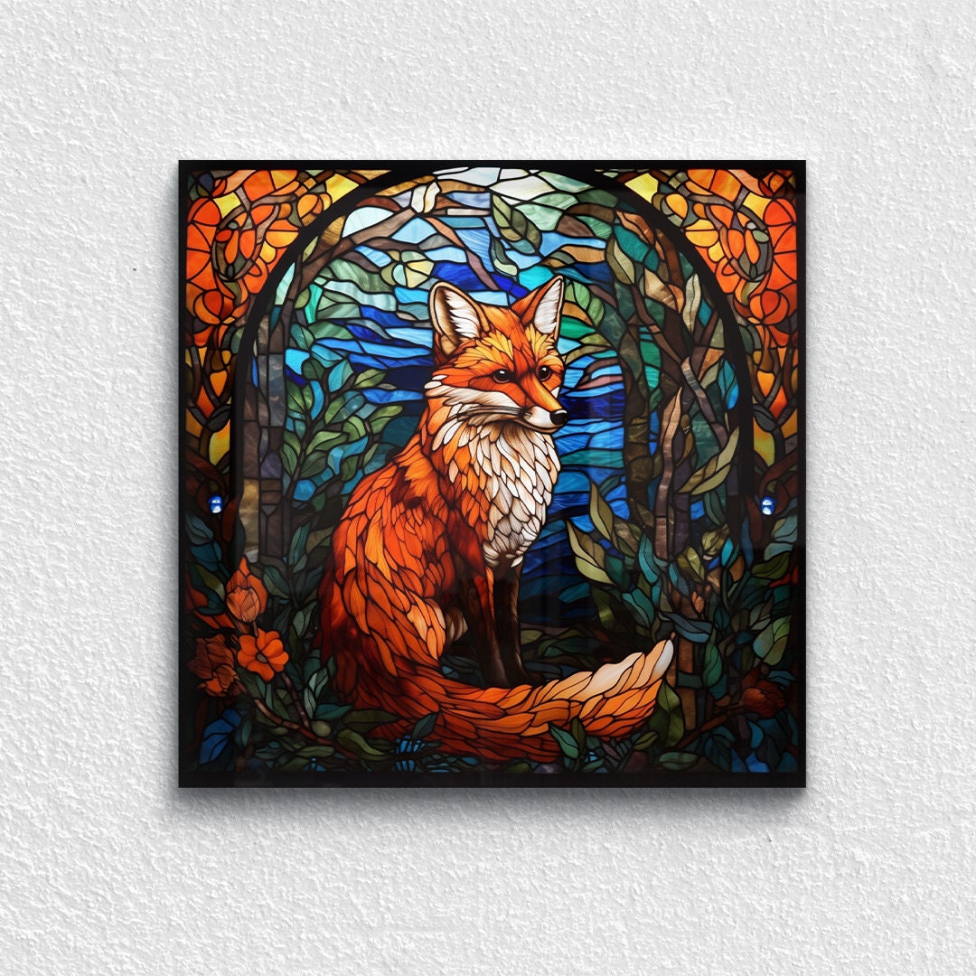 Fox Stained Glass Wall Art, Glass Wall Art Decor, Glass Wall Art Gift