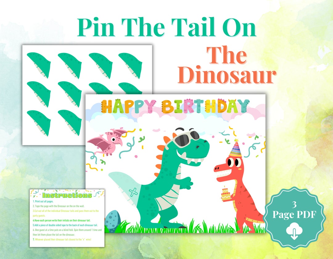 Dinosaur Themed Pin the Tail Printable Birthday Game - Etsy