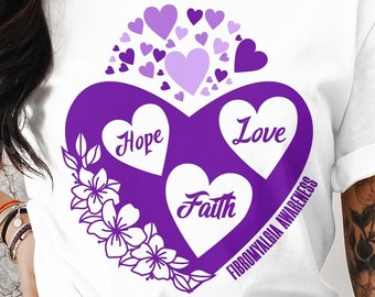 Fibromyalgia Awareness Svg Png, Hope Faith Love, Cricut Sublimation Design, Printable, Fibromyalgia Awareness Shirt Svg Png, Fibromyalgia
