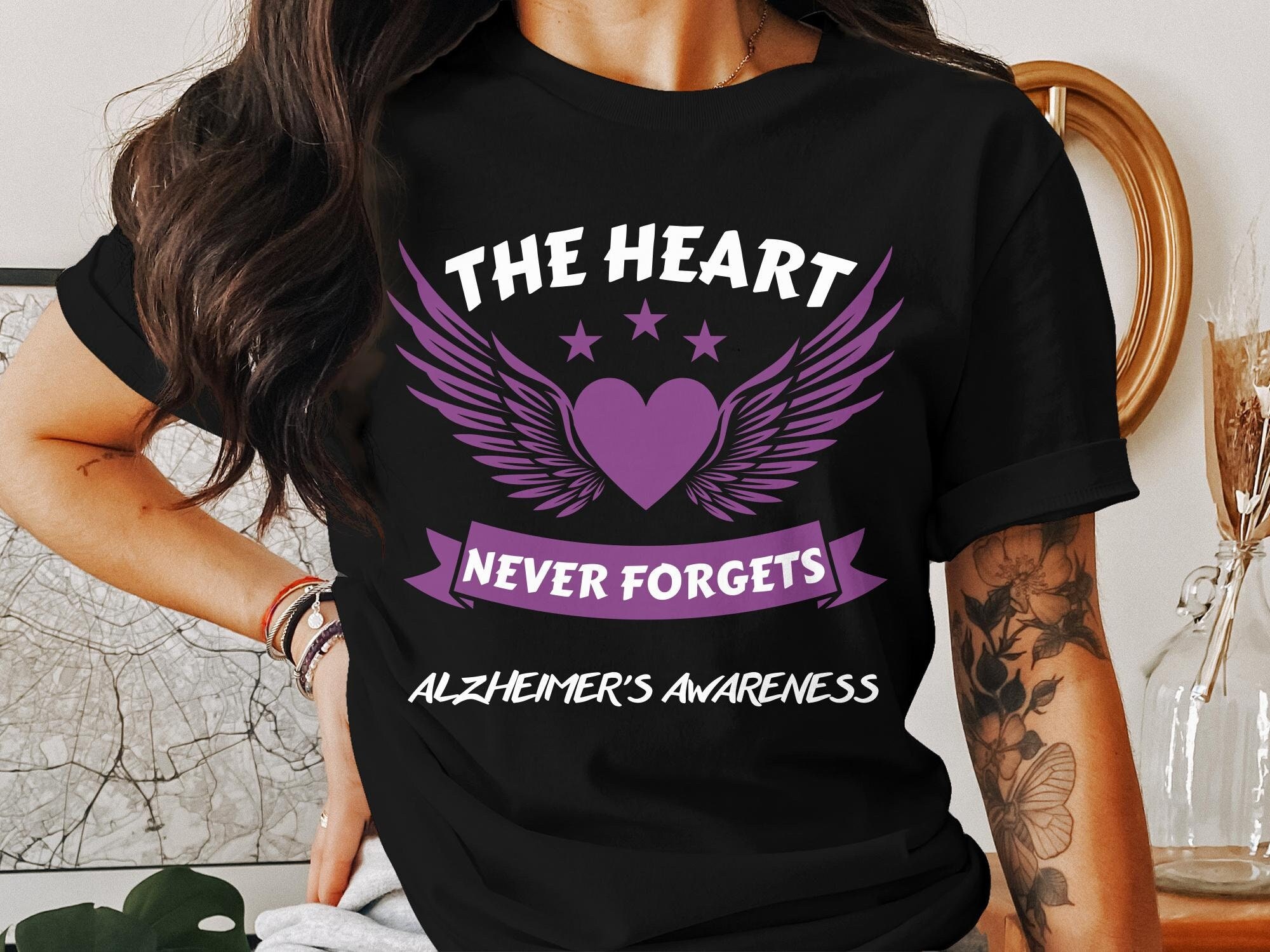 Alzheimer's Awareness Heart Never Forgets T-Shirt Alzheimer's Awareness Heart Never Forgets T-Shirt
