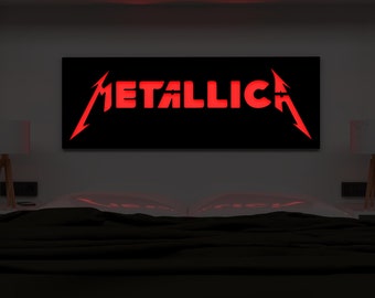 Metallica Logo Metal Wall Art, Rock Band Wall Decor With LED Option, Black Steel Wall Sign, Unique Music Lover Design For Bedroom or Studio
