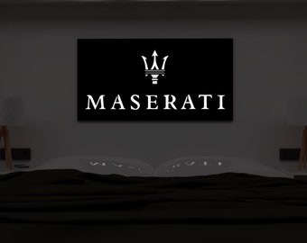 Maserati Logo Metal Wall Art, Luxury Car Wall Decor With LED Option, Modern Black Steel Wall Sign, Unique Design For Garage or Bedroom