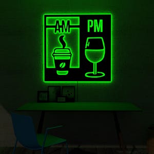 AM Coffee PM Wine LED Sign, Kitchen Bar Decor