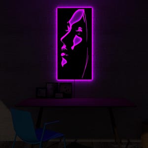 Feminine Wall Art, Aesthetic Room Decor, Beauty Salon Sign, Line Portrait, Female Face Silhouette