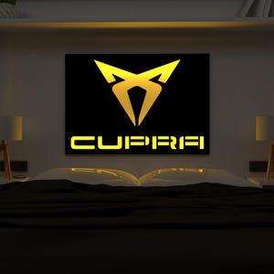Cupra Logo Metal Wall Art, Modern Car Wall Decor With LED Option, Black Steel Wall Sign, Unique Design For Garage, Office or Living Room