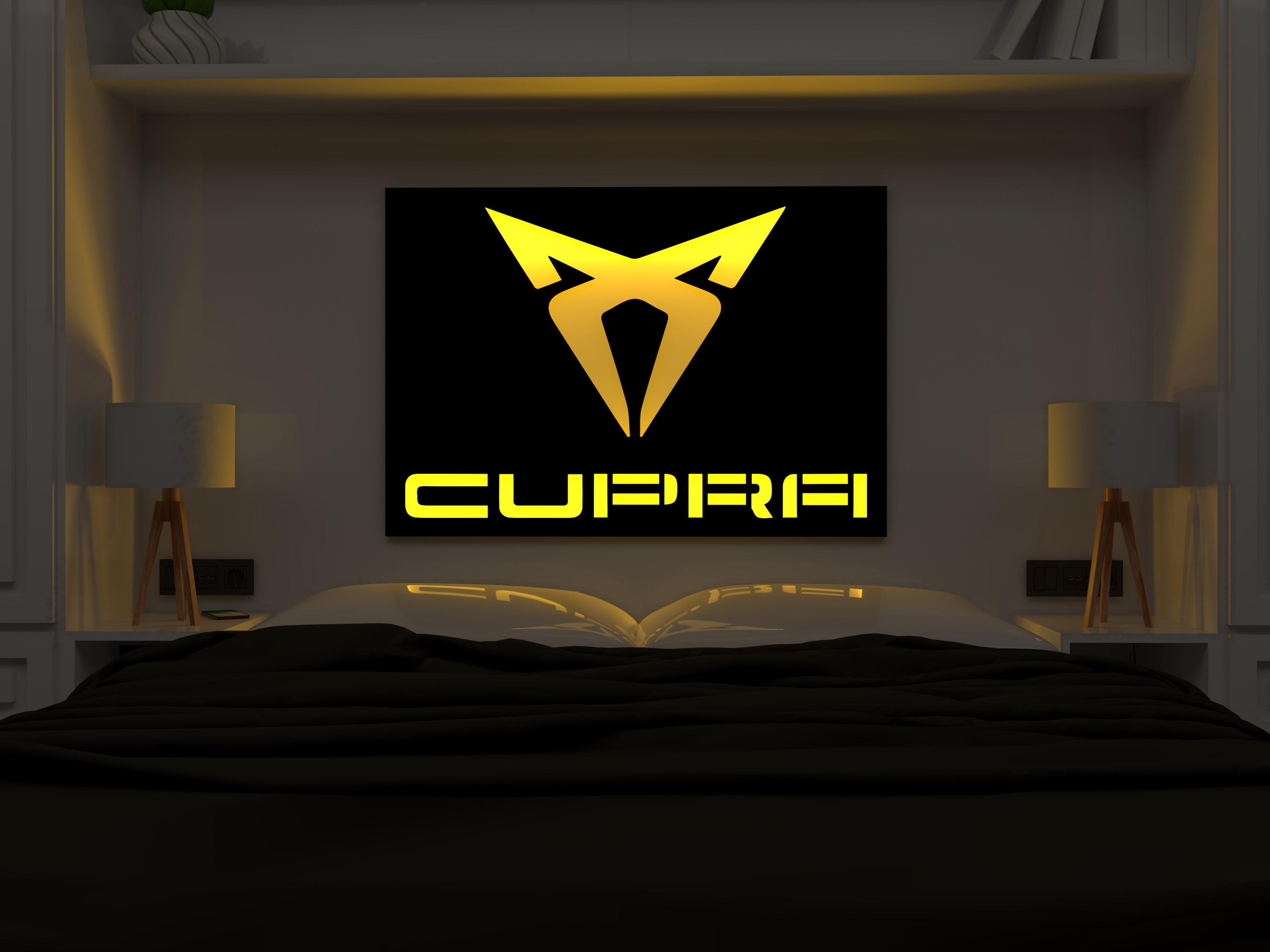 Cupra Logo Metal Wall Art, Modern Car Wall Decor With LED Option, Black Steel Wall Sign, Unique Design For Garage, Office or Living Room