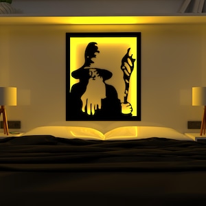 Wizard Silhouette Metal Wall Art, Fantasy Wall Decor With LED Option, Black Steel Wall Sign, Unique Magical Design For Bedroom or Studio